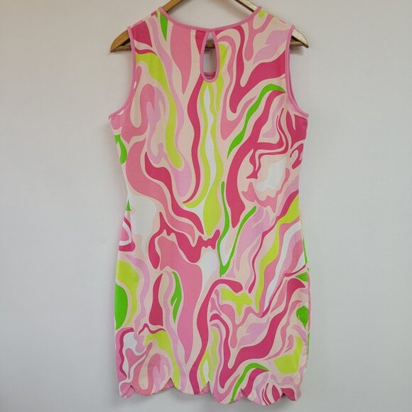 Ana Clare Reversible Sleeveless Dress Size L Pink Floral Abstract Scalloped Hem - Picture 5 of 12